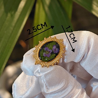 304 Stainless Steel with Epoxy Dried Flower Cuff Rings FS-WG90479-01-1