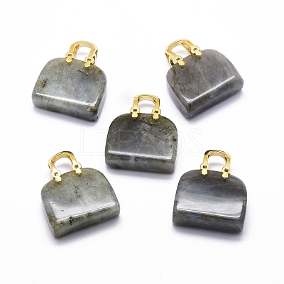 Natural Labradorite Brass Pendants KK-E274-01G-04-1