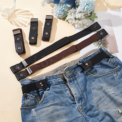 6Pcs 2 Colors Canvas Elastic Invisible Belt with Alloy Buckles AJEW-FG0003-99-1