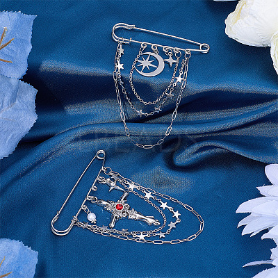 2Pcs 2 Styles Steel Brooches JEWB-BM0001-01P-1