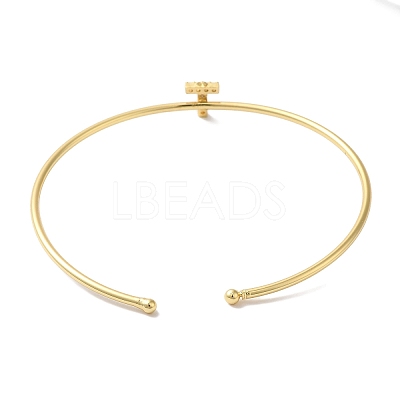 Rack Plating Brass Micro Pave Clear Cubic Zirconia Letter Open Cuff Bangles BJEW-A018-01G-T-1