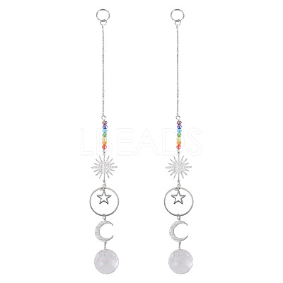2Pcs Brass Sun Moon Star Hanging Ornaments HJEW-TA00371-1