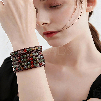 Natural Indian Agate Round Beaded Bracelets BJEW-WH20001-14A-1