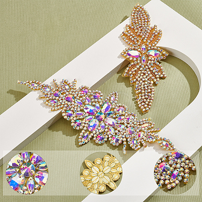 2Pcs 2 Style Flower Pattern Hotfix Rhinestone DIY-WR0003-50-1