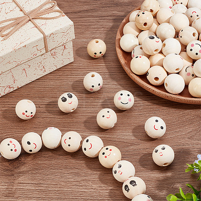 80Pcs 8 Styles Printed Wood European Beads WOOD-AR0001-37-1