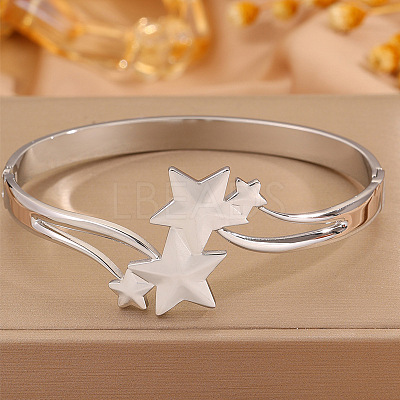 304 Stainless Steel Star Open Hinged Cuff Bangles for Women WG5645C-02-1