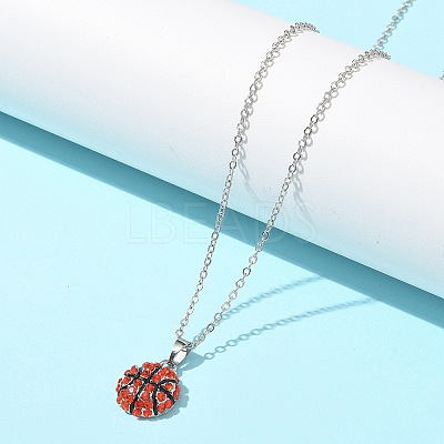 Zinc Alloy Hyacinth Rhinestone Sport Ball Pendant Cable Chain Necklaces NJEW-U024-01P-03-1