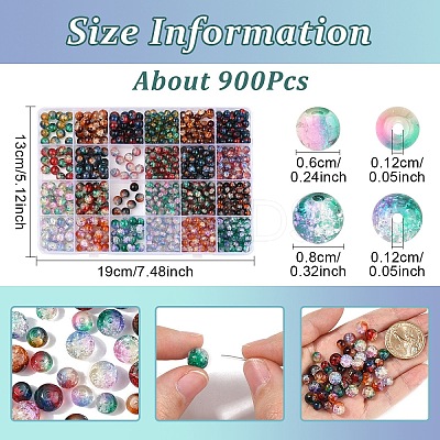 900Pcs 24 Styles Crackle Glass Beads CCG-YW0001-22-1