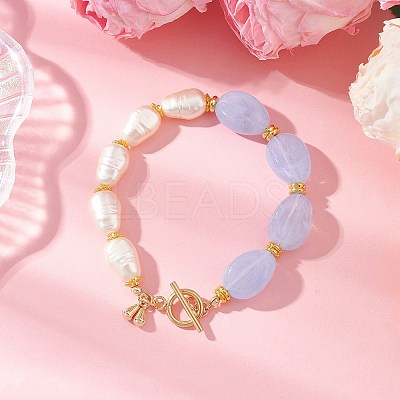 Imitation Gemstone & ABS Imitation Pearl Acrylic Beaded Bracelets for Women BJEW-JB12157-01-1