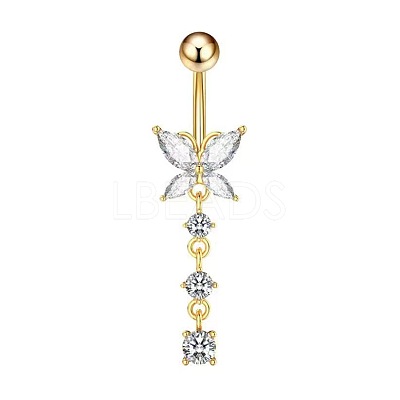 Butterfly Brass Pave Clear Cubic Zirconia Curved Barbell Dangle Belly Rings FS-WGEB4D3-08-1