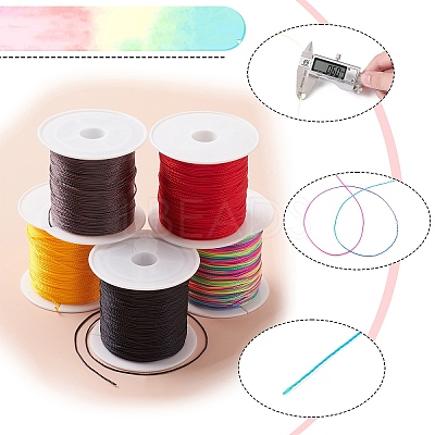 5 Rolls 5 Colors Round Nylon Twisted Cord NWIR-YW0001-07A-1