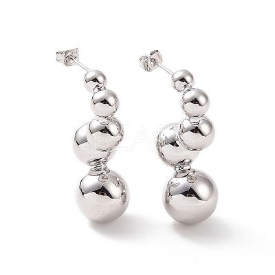 Brass Round Beaded Twist Stud Earrings for Women EJEW-G332-05P-1