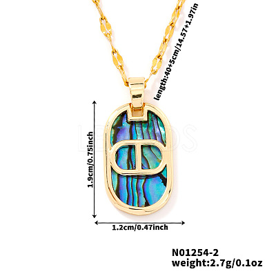 Retro Brass with Natural Paua Shell Oval Pendant Necklaces LY2705-2-1