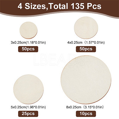 135Pcs 4 Styles Unfinished Wood Discs DIY-HY0001-78-1