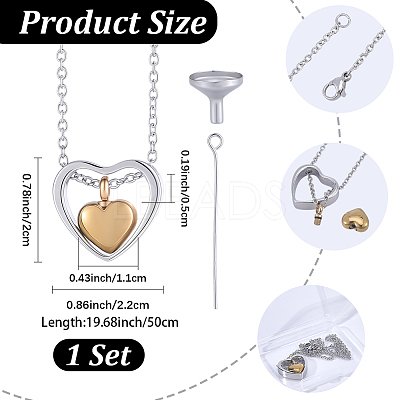 1Pc 304 Stainless Steel Heart Pendant Urn Ashes Necklaces NJEW-CN0001-19GP-1