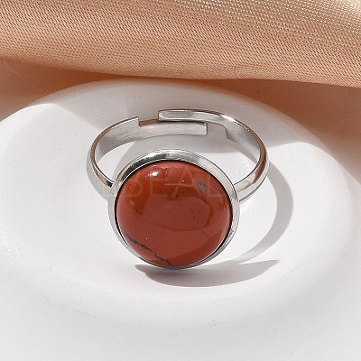 Half Round Natural Red Jasper Finger Rings RJEW-M062-01P-19-1