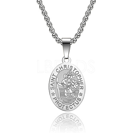 Saint Christopher Pendant Men's Stainless Steel Necklace Titanium Steel Men's Jewelry. EO9724-2-1