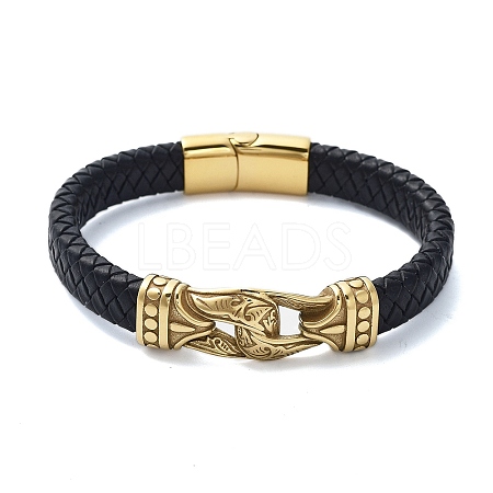 Men's Braided Black PU Leather Cord Bracelets BJEW-K243-42G-1