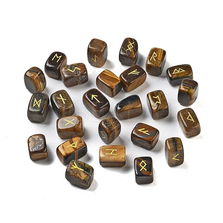 Rectangle Natural Tiger Eye Rune Stones G-Z059-01D-1