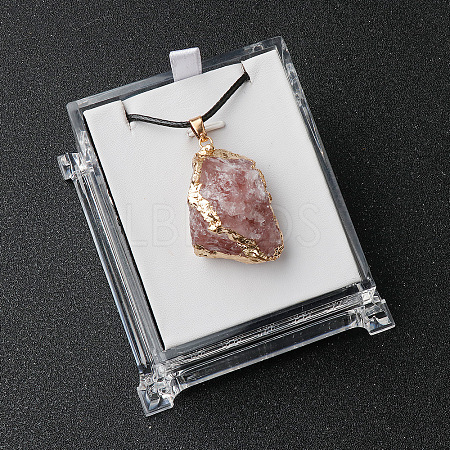 Electroplated Raw Natural Strawberry Quartz Neggets Pendant Black Wax Cord Necklaces FS-WG48460-05-1