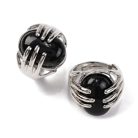 Oval Natural Obsidian Finger Ring G-Q184-06B-P-1