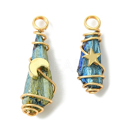 2Pcs Electroplated Natural Quartz Crystal Dyed Copper Wire Wrapped Pendants PALLOY-JF03169-01-1