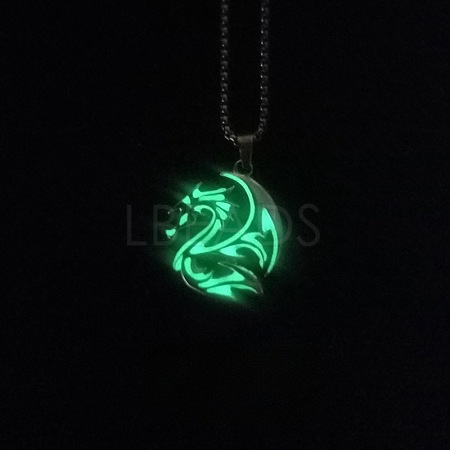 Alloy Resin Luminous Dragon Pendant 201 Stainless Steel Box Chain Necklaces FS-WG868F4-01-1