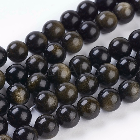 Natural Golden Sheen Obsidian Beads Strands X-G-C076-10mm-5-1