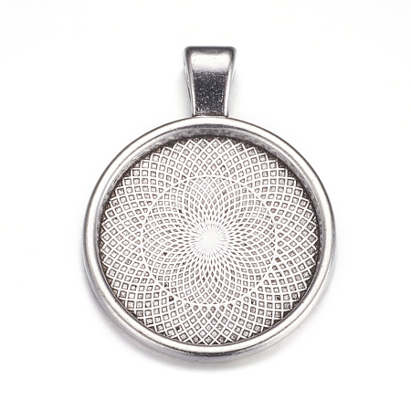 Flat Round Alloy Pendant Cabochon Settings PALLOY-A15654-AS-1