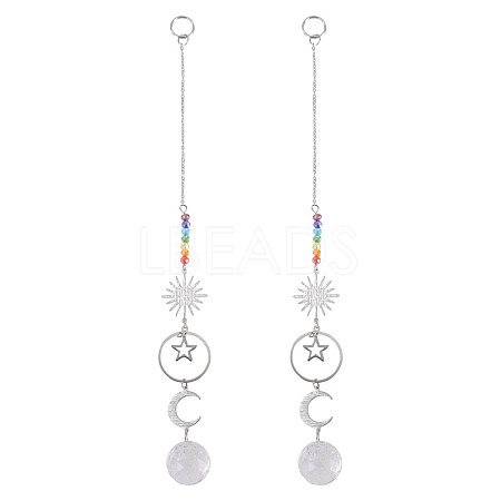 2Pcs Brass Sun Moon Star Hanging Ornaments HJEW-TA00371-1