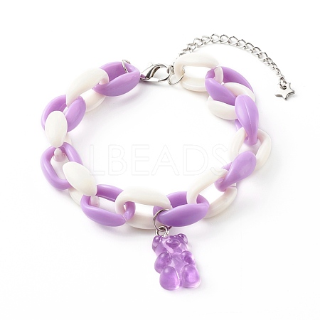 Resin Bear Charm Bracelets BJEW-JB06281-02-1