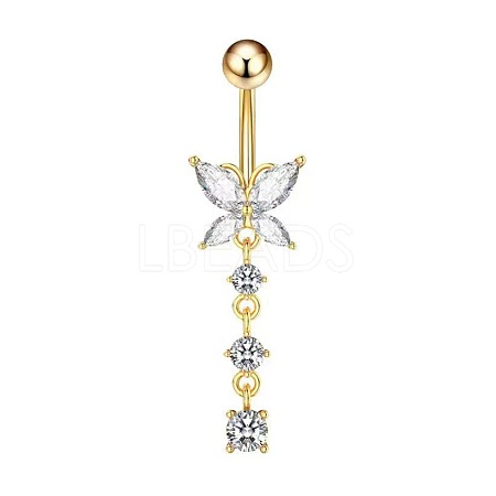 Butterfly Brass Pave Clear Cubic Zirconia Curved Barbell Dangle Belly Rings FS-WGEB4D3-08-1