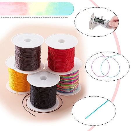 5 Rolls 5 Colors Round Nylon Twisted Cord NWIR-YW0001-07A-1