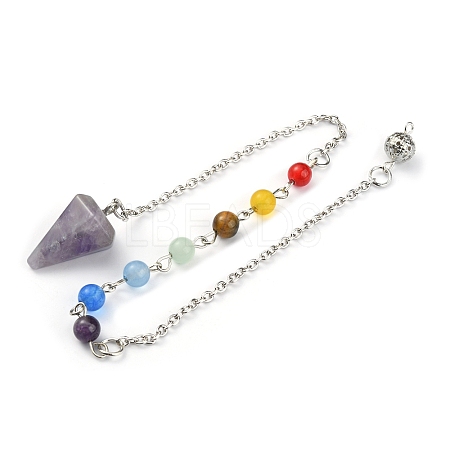 Chakra Natural Amethyst Hexagonal Pointed Dowsing Pendulums FIND-WH0144-05C-1