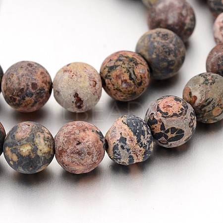 Frosted Round Natural Leopard Skin Jasper Bead Strands G-J338-07-4mm-1