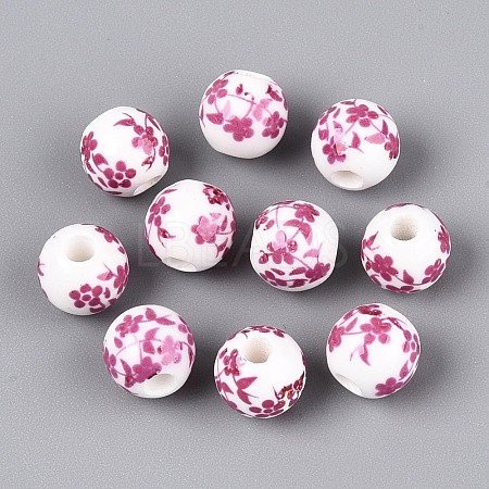 Floral Printed Porcelain Beads PORC-Q201-8mm-3-1