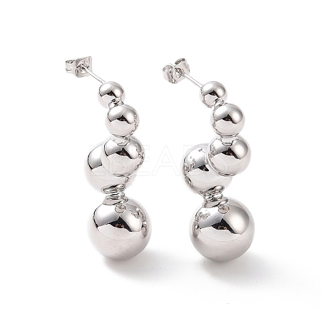 Brass Round Beaded Twist Stud Earrings for Women EJEW-G332-05P-1