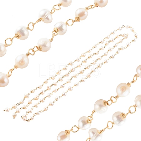 1 Strand Handmade Cultured Freshwater Pearl Beaded Chains AJEW-SZ0002-07-1