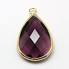 Golden Tone Brass Glass Teardrop Pendants GLAA-M006-A-06G-1