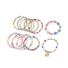 11Pcs 10 Style Synthetic Turquoise(Dyed) & Hematite & Millefiori Glass Stretch Bracelets Set with Word Happy Beaded BJEW-JB08832-4