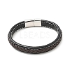 Cowhide Braided Flat Cord Bracelet with 304 Stainless Steel Magnetic Clasps BJEW-H552-01P-03-1
