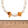 Natural Amber Chip & Rice Cultured Freshwater Pearl Beaded Necklaces for Women NJEW-JN06665-02-4