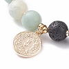 Round Natural Flower Amazonite & Lava Rock Stretch Bracelets with Brass Coin BJEW-TA00105-3