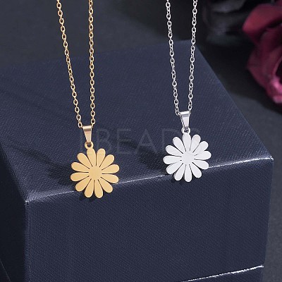 316 Surgical Stainless Steel Daisy Stud Earrings and Pendant Necklace JX377A-1