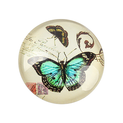 Butterfly Printed Glass Half Round/Dome Cabochons GGLA-N004-25mm-C-1