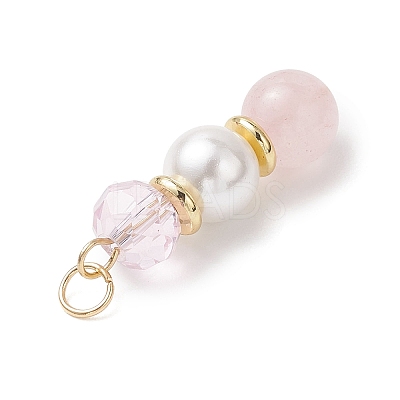 3Pcs 3 Styles Natural Rose Quartz and Shell Pearl & Glass Pendants PALLOY-JF04786-01-1