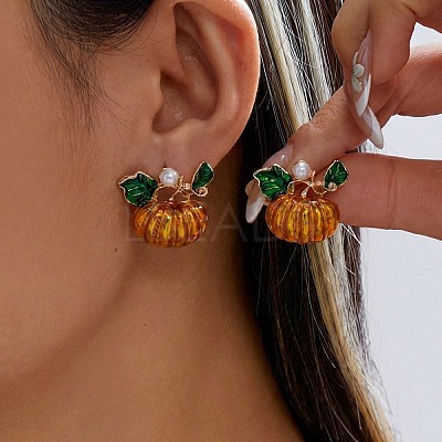 Halloween Alloy & Imitation Pearl & Enamel Stud Earrings WG0B8D6-03-1