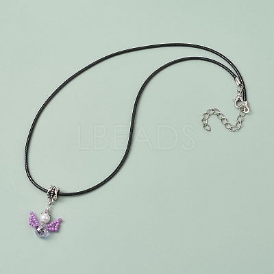 Glass Seed Beads & Glass Pearl Angel Pendant Necklaces NJEW-MZ00056-03-1