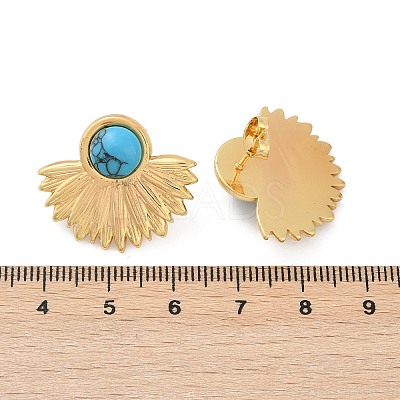 Fan 304 Stainless Steel Synthetic Turquoise Stud Earrings for Women EJEW-U046-17B-G-1