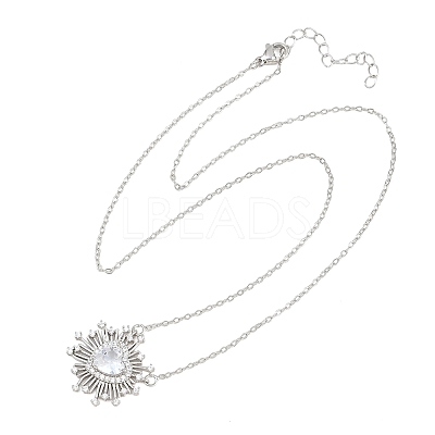 Brass Pave Clear Cubic Zirconia and Glass Heart Pendant Necklaces KK-CBA4547-11P-1